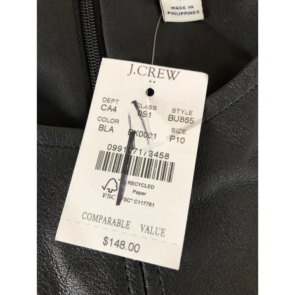 J. Crew Factory Faux Leather Shift Dress Black NWT 10P